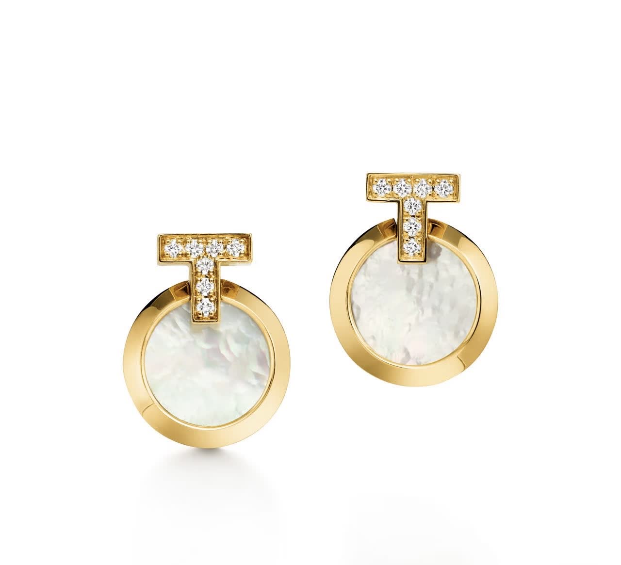 Tiffany & Co T Tahari Gold Tone Pearl Stud Earrings with Crystal Accents
